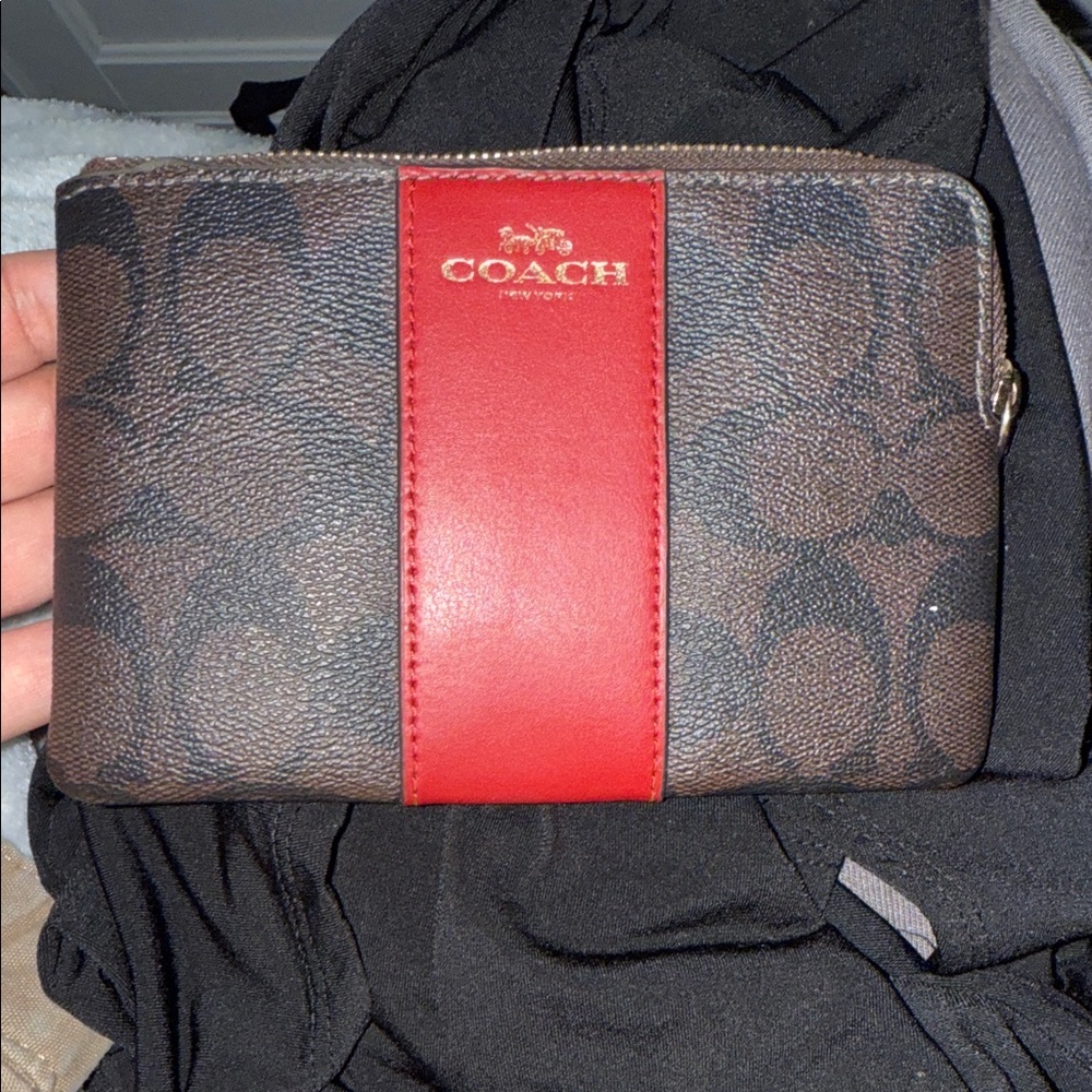 Coach Red and Brown Signature Wallet